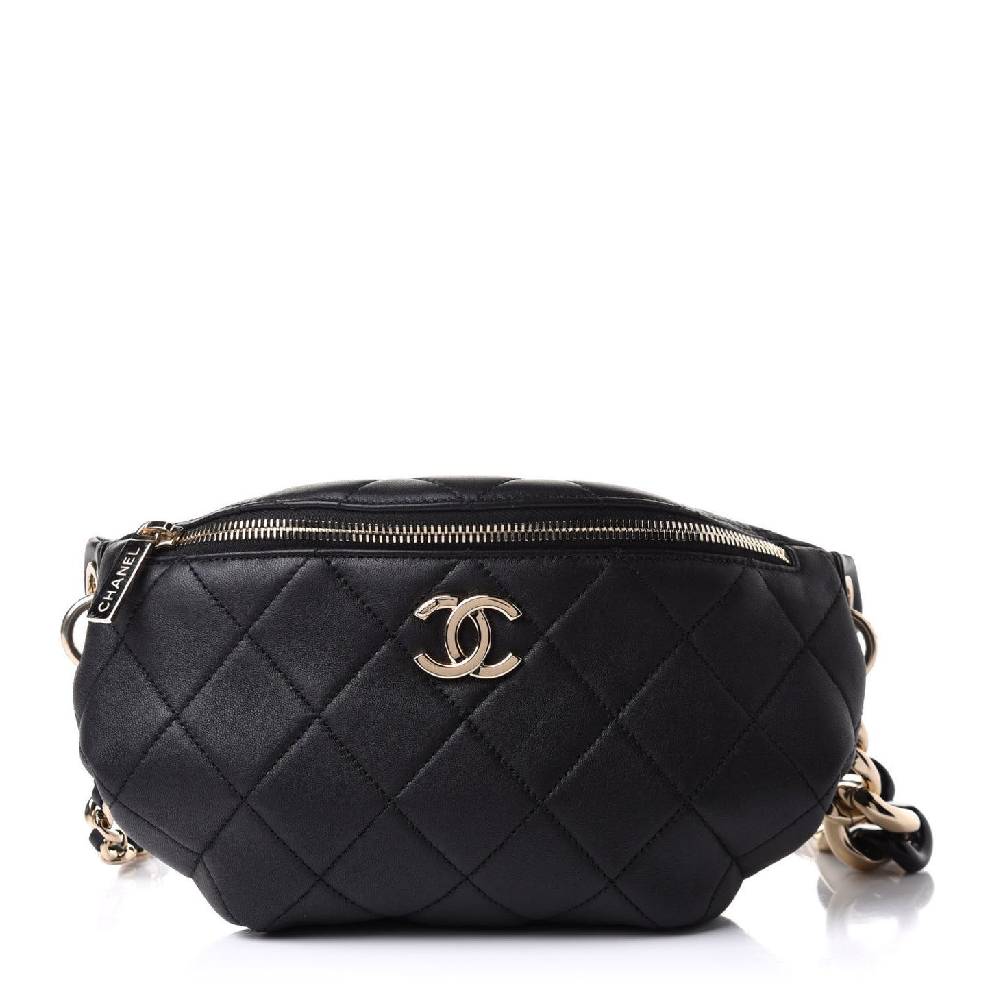 Lambskin Quilted Resin Bi-Color Waist Bag Fanny Pack Black