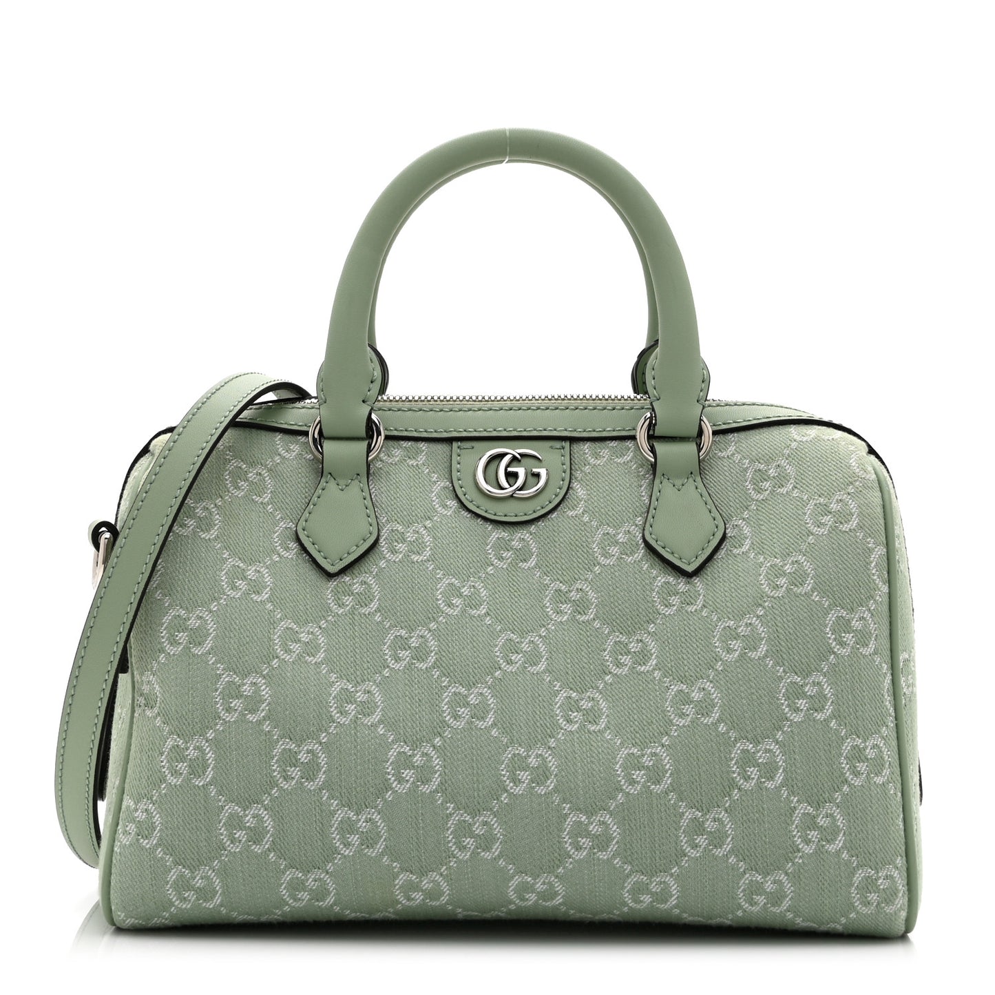 Summer Denim Calfskin GG Monogram Small Ophidia Top Handle Bag Pale Green