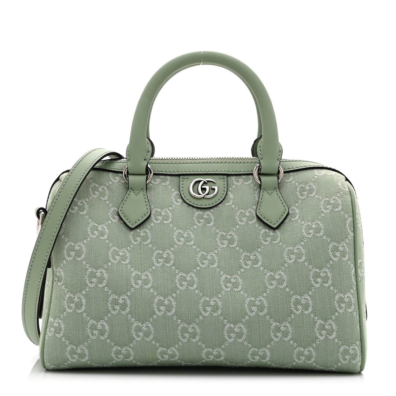 Gucci Summer Denim Calfskin GG Monogram Small Ophidia Top Handle Bag Pale Green 1 of 11