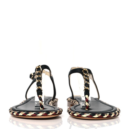 Chanel Grosgrain Chain Thong Sandals 38 Black 2 of 7