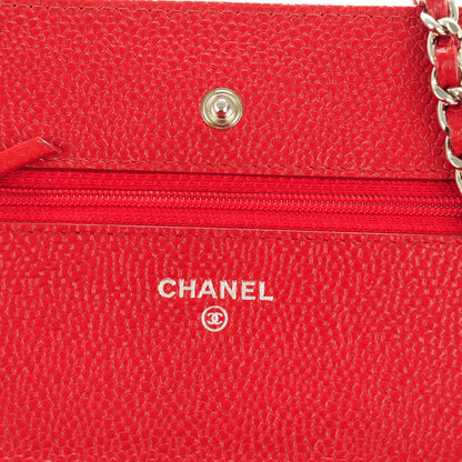 Chanel Caviar Quilted Wallet On Chain WOC Dark Red 6 of 8