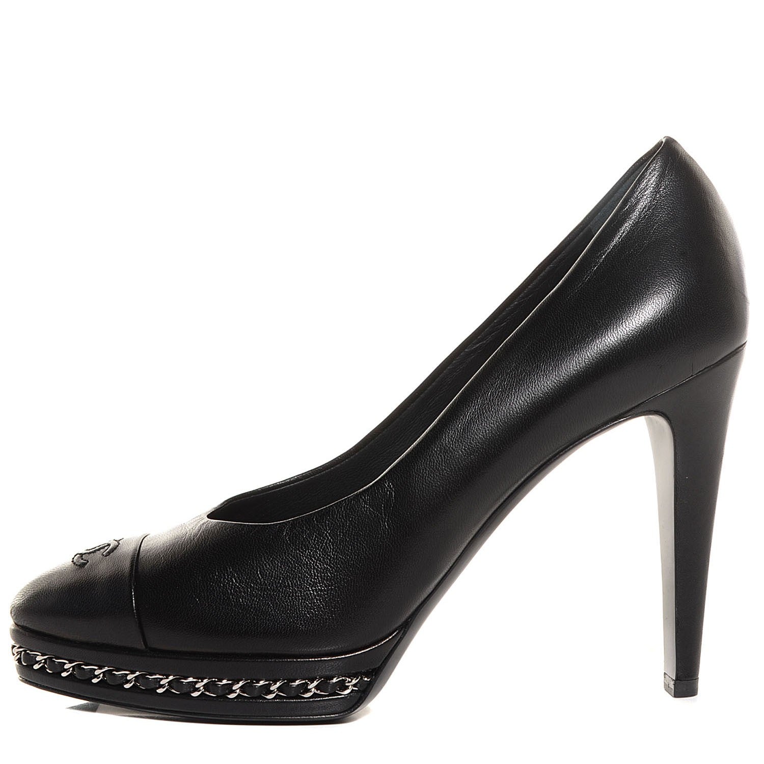 Chanel Lambskin Platform Chain Pumps Black 40 1 of 8