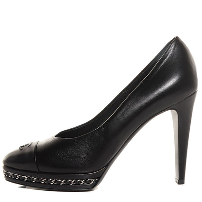 Chanel Lambskin Platform Chain Pumps Black 40 1 of 8