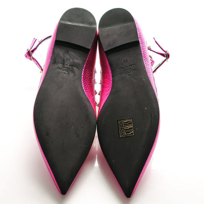 Valentino Garavani Metallic Pebbled Calfskin Rockstud Cage Ballerina Flats 38 Peony 5 of 8