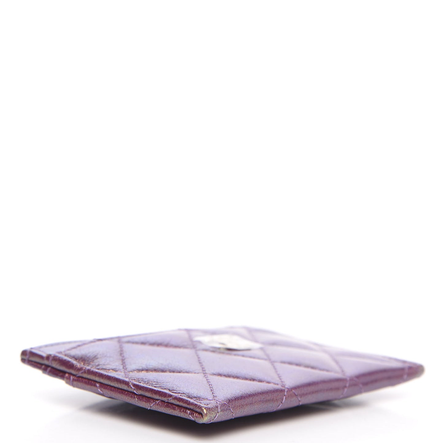 Iridescent Lambskin Quilted Card Holder Purple