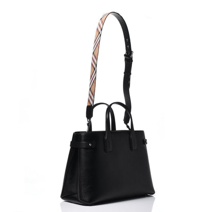 Burberry Derby Calfskin House Check Medium Banner Tote Black 5 of 16