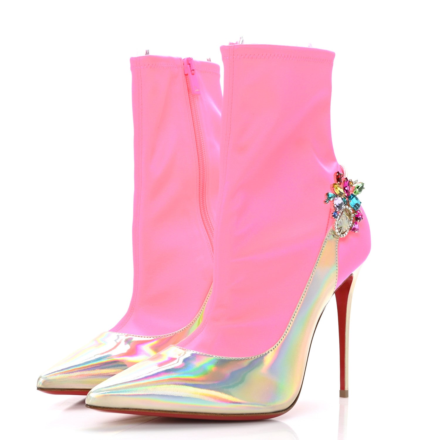 Christian Louboutin Iridescent Patent Crystal Jessie Joli Ankle Boot 39 Rose Fluorescent 3 of 6