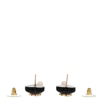 Chanel Resin Crystal Pearl CC Heart Chain Earrings Black Gold 3 of 4