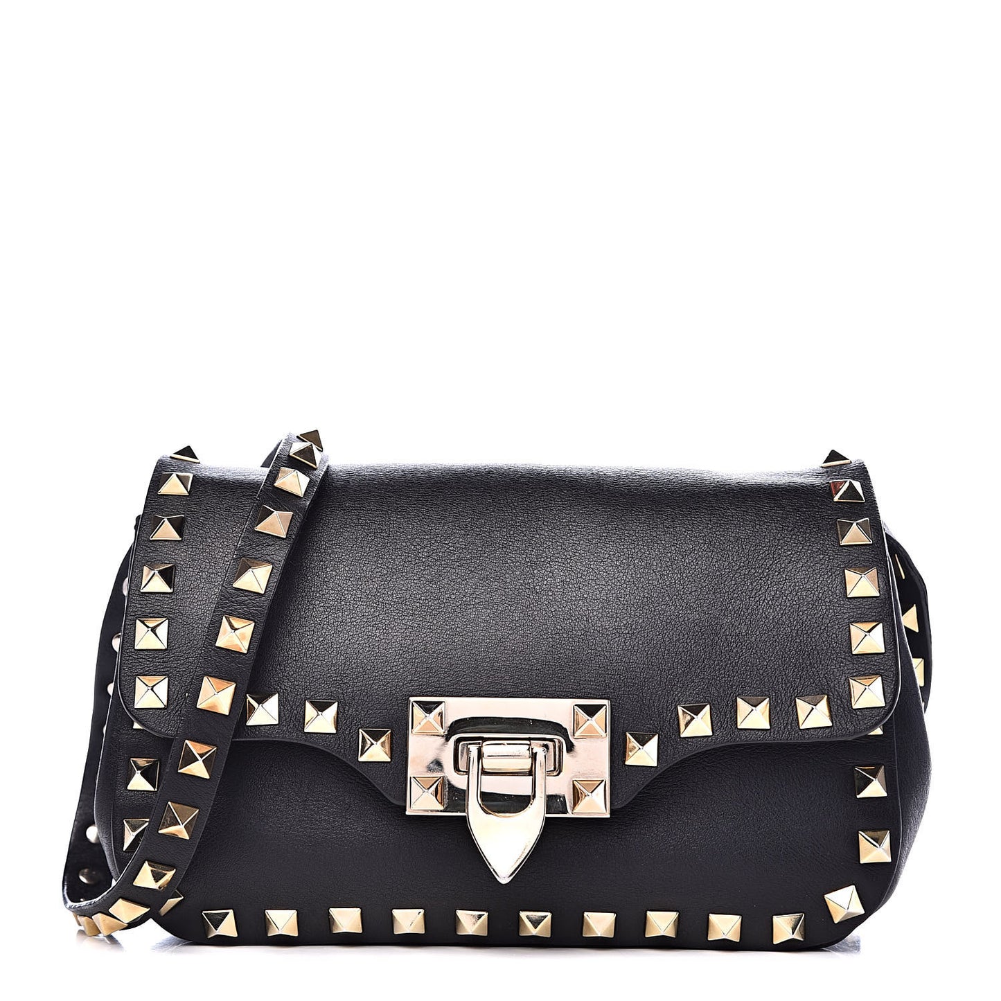 Vitello Mini Rockstud Flap Saddle Crossbody Bag Black