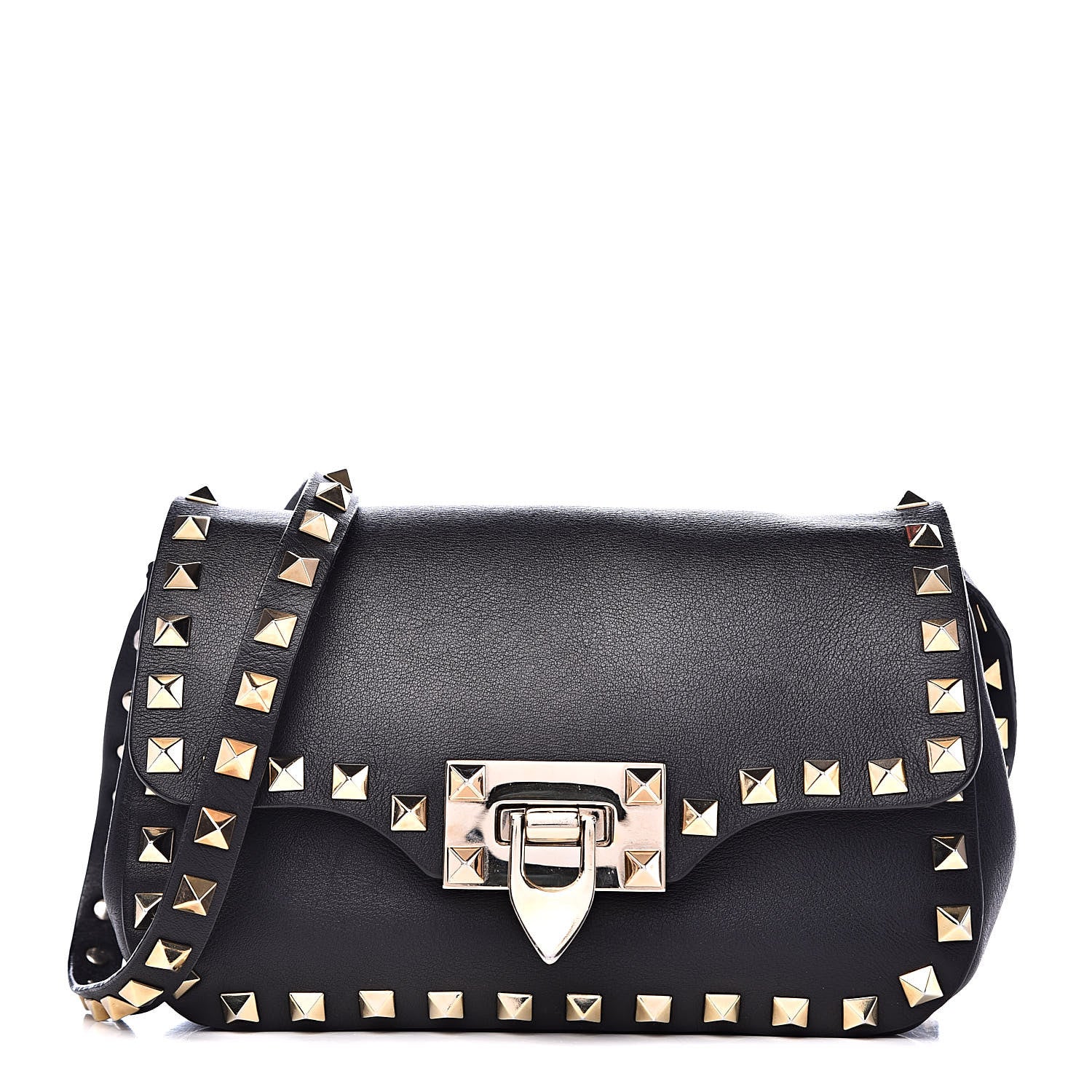 Valentino Garavani Vitello Mini Rockstud Flap Saddle Crossbody Bag Black 1 of 11