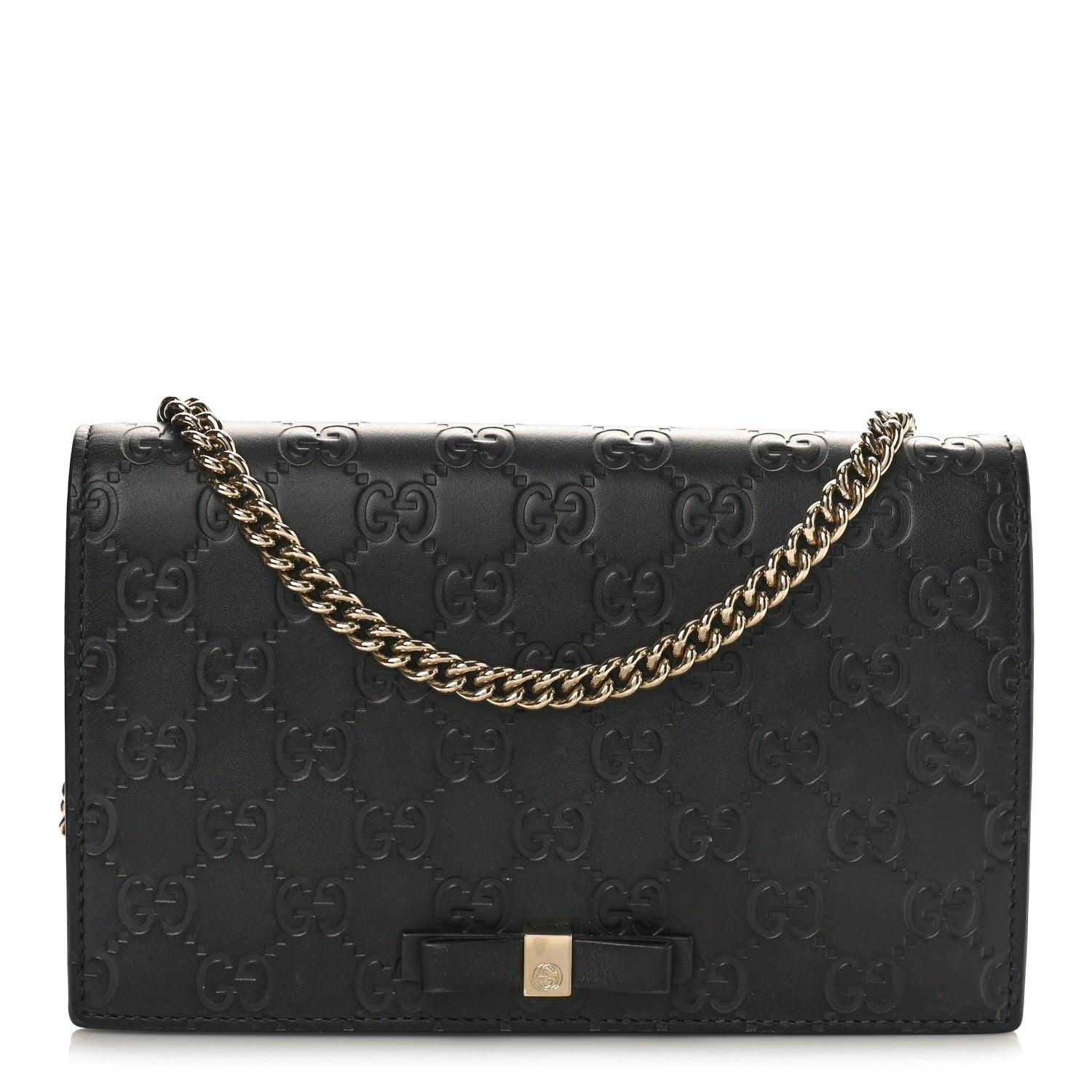 Gucci Guccissima Signature Bowy Chain Wallet Black 1 of 9