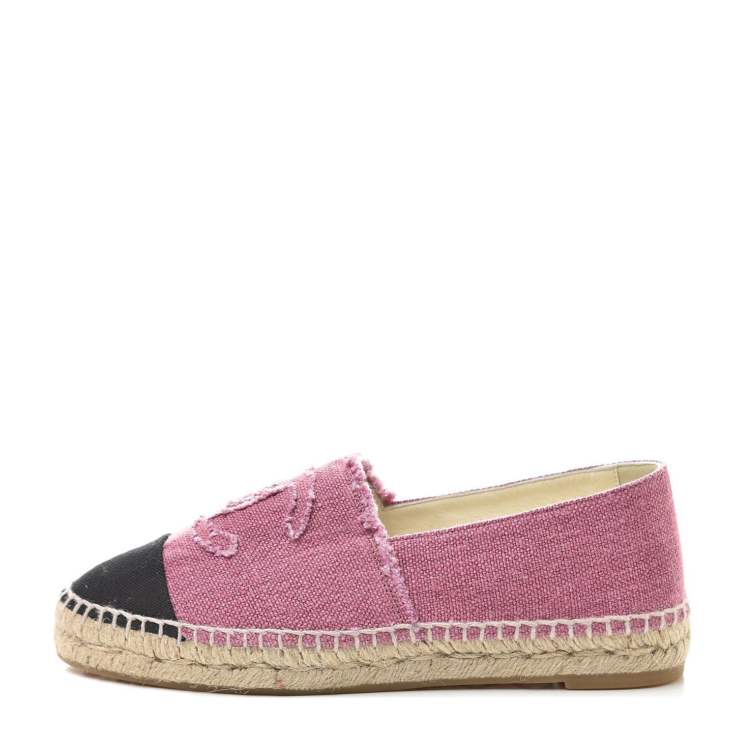 CHANEL Linen CC Espadrilles 37 Pink Black