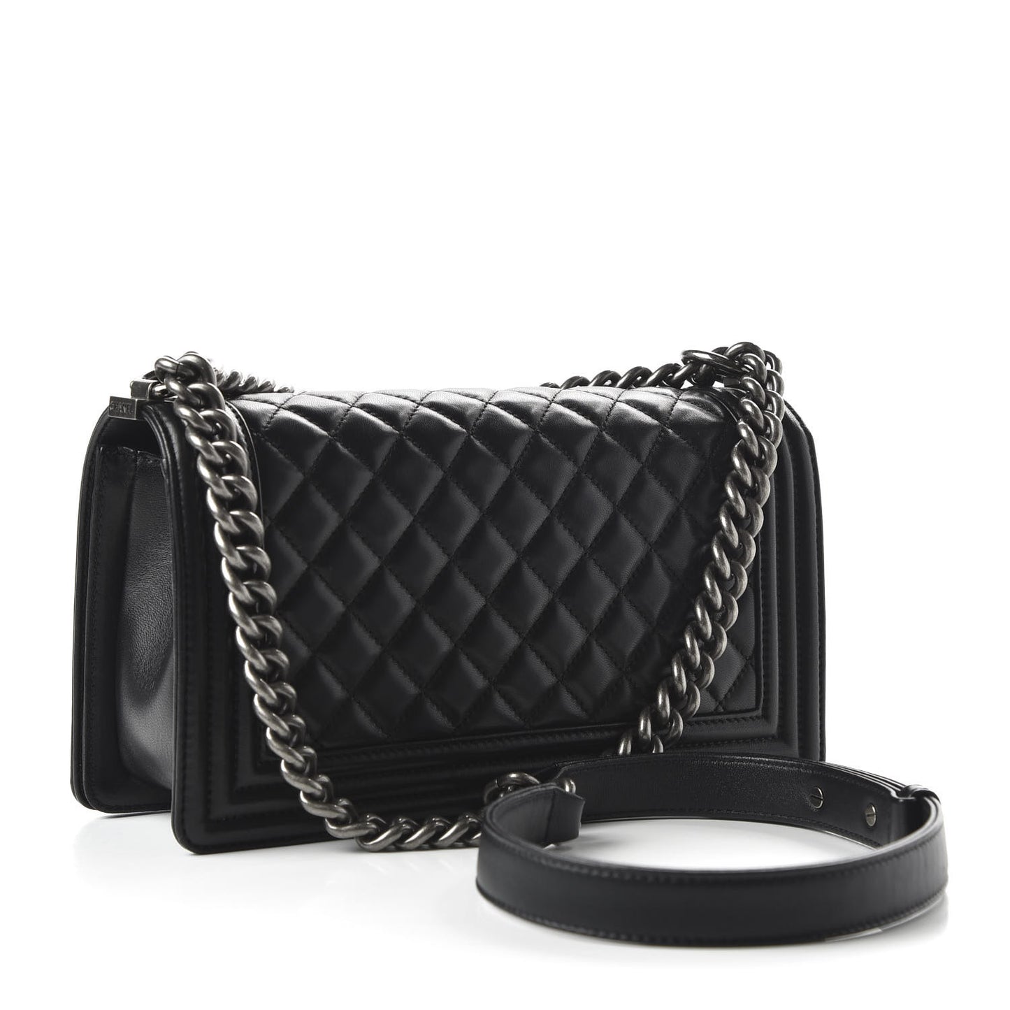 Lambskin Quilted Medium Boy Flap Black