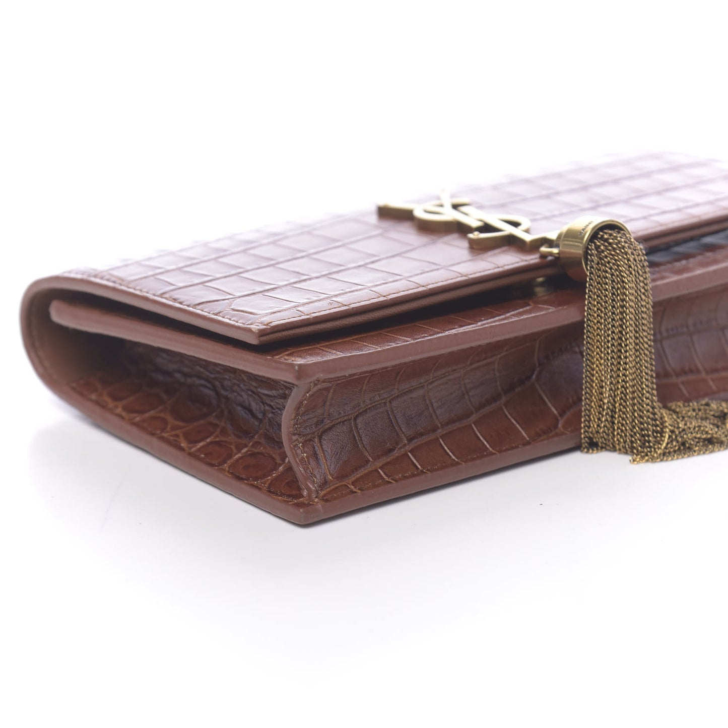 Calfskin Crocodile Embossed Kate Monogram Tassel Chain Wallet Cuoio Tampona