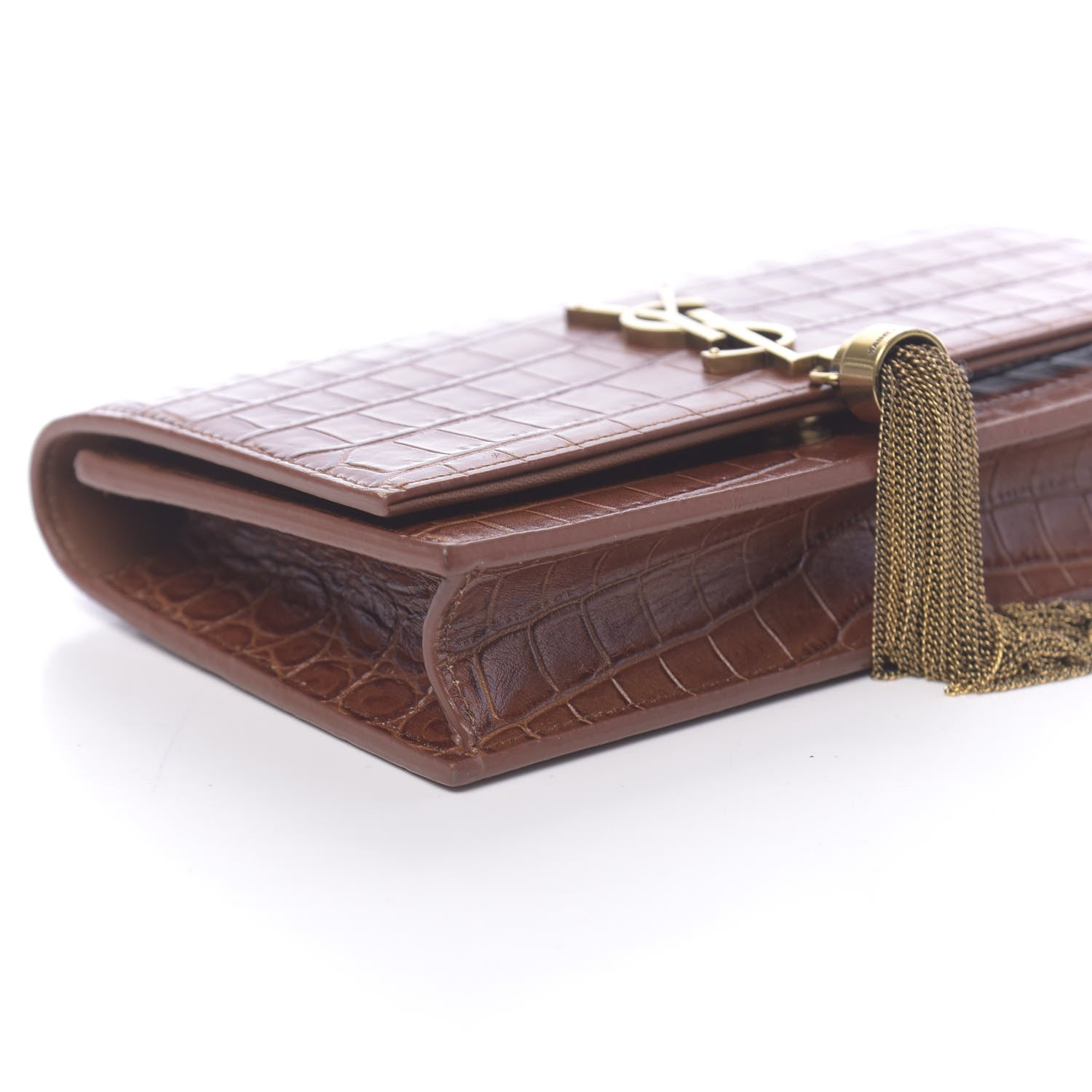 Saint Laurent Calfskin Crocodile Embossed Kate Monogram Tassel Chain Wallet Cuoio Tampona 7 of 10