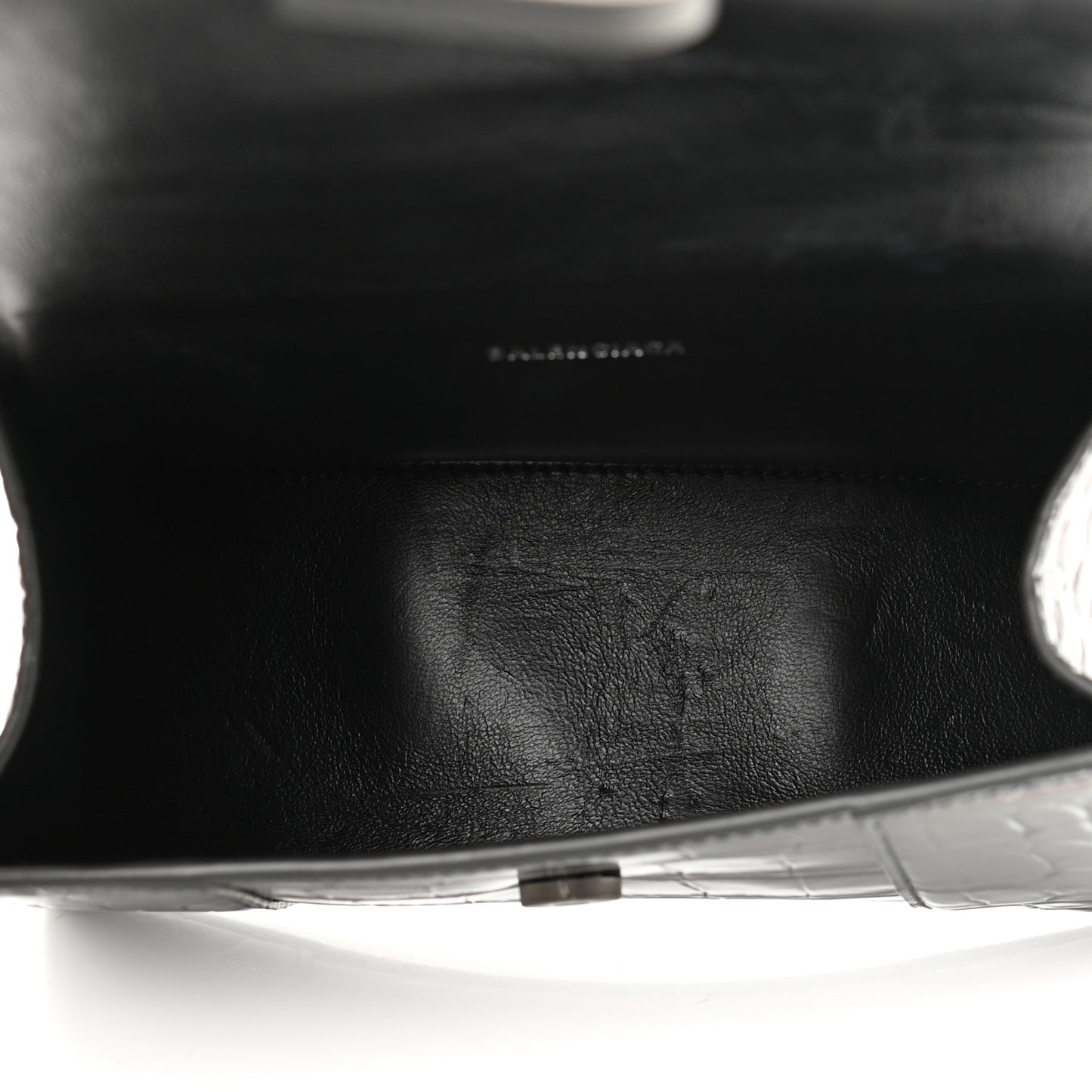 Shiny Calfskin Crocodile Embossed Hourglass Top Handle Bag XS Gunmetal