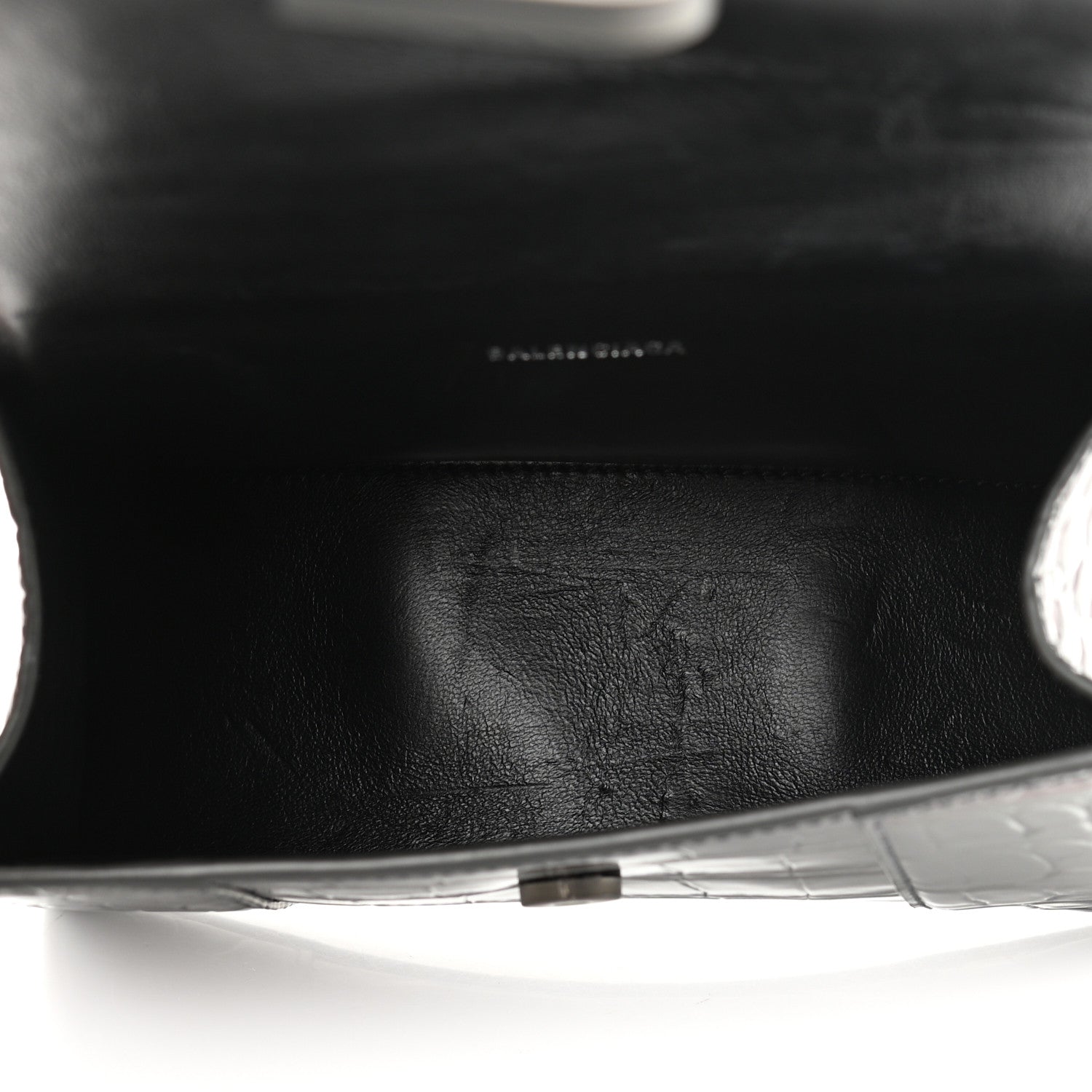 Balenciaga Shiny Calfskin Crocodile Embossed Hourglass Top Handle Bag XS Gunmetal 4 of 11