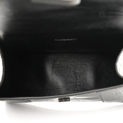 Balenciaga Shiny Calfskin Crocodile Embossed Hourglass Top Handle Bag XS Gunmetal 4 of 11