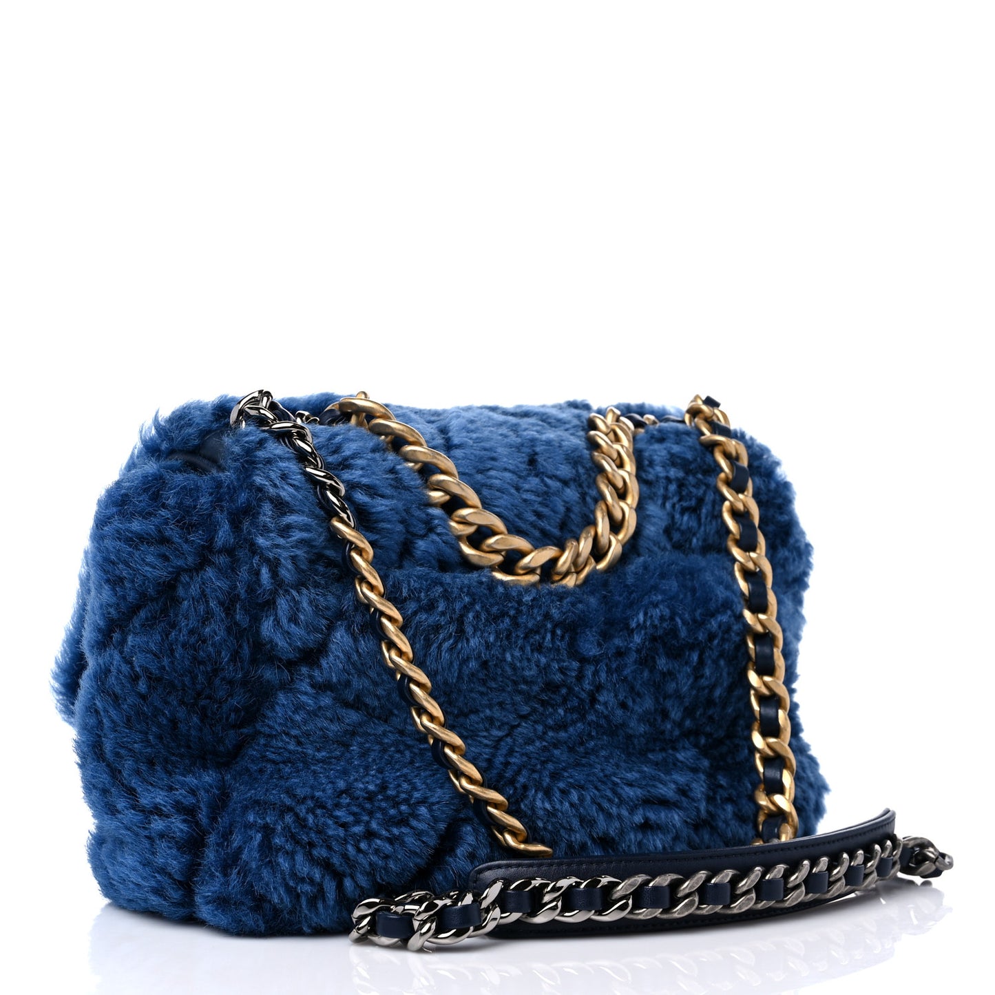 Shearling Sheepskin Medium Chanel 19 Flap Blue