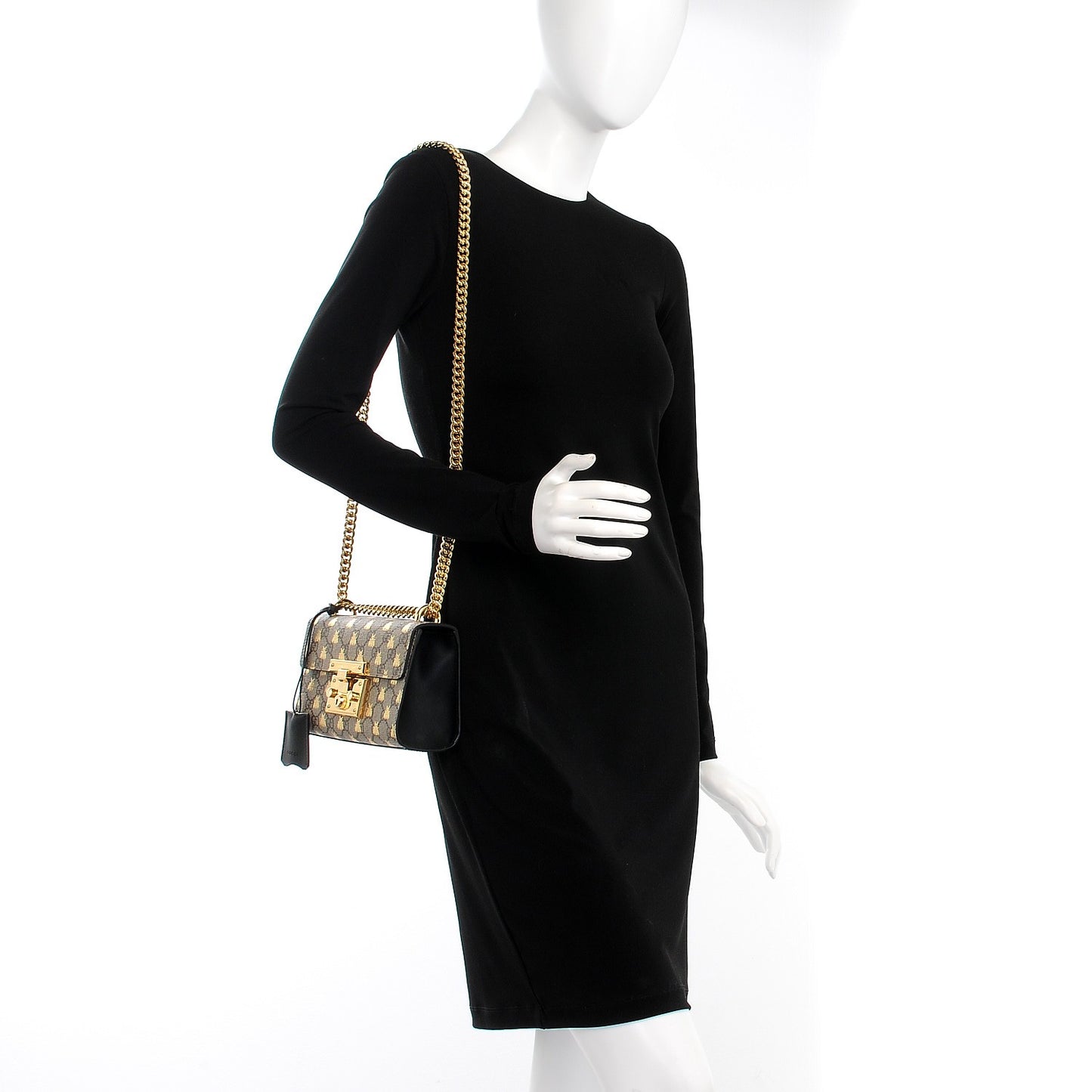 GG Supreme Monogram Bees Small Padlock Shoulder Bag Black