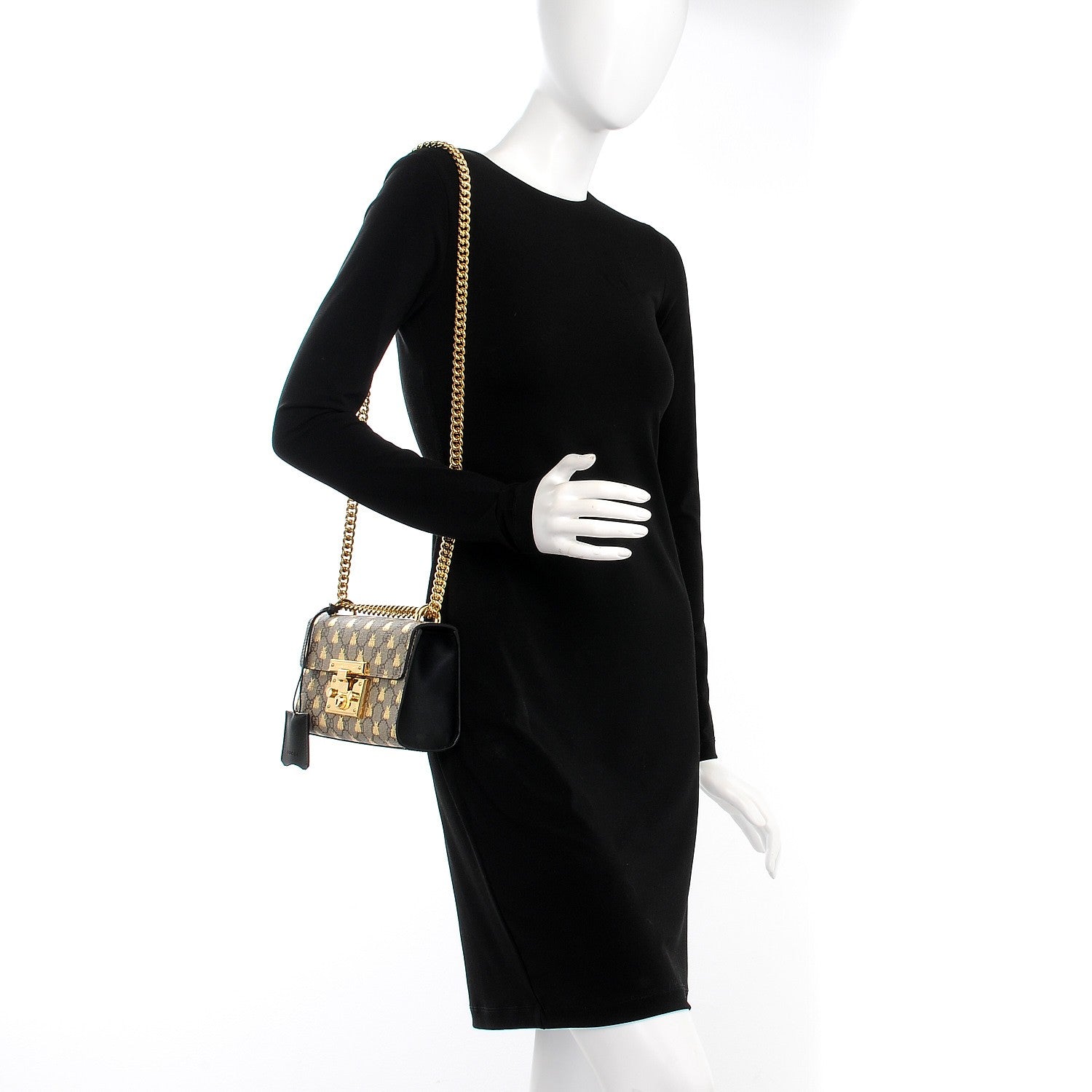 Gucci GG Supreme Monogram Bees Small Padlock Shoulder Bag Black 2 of 9