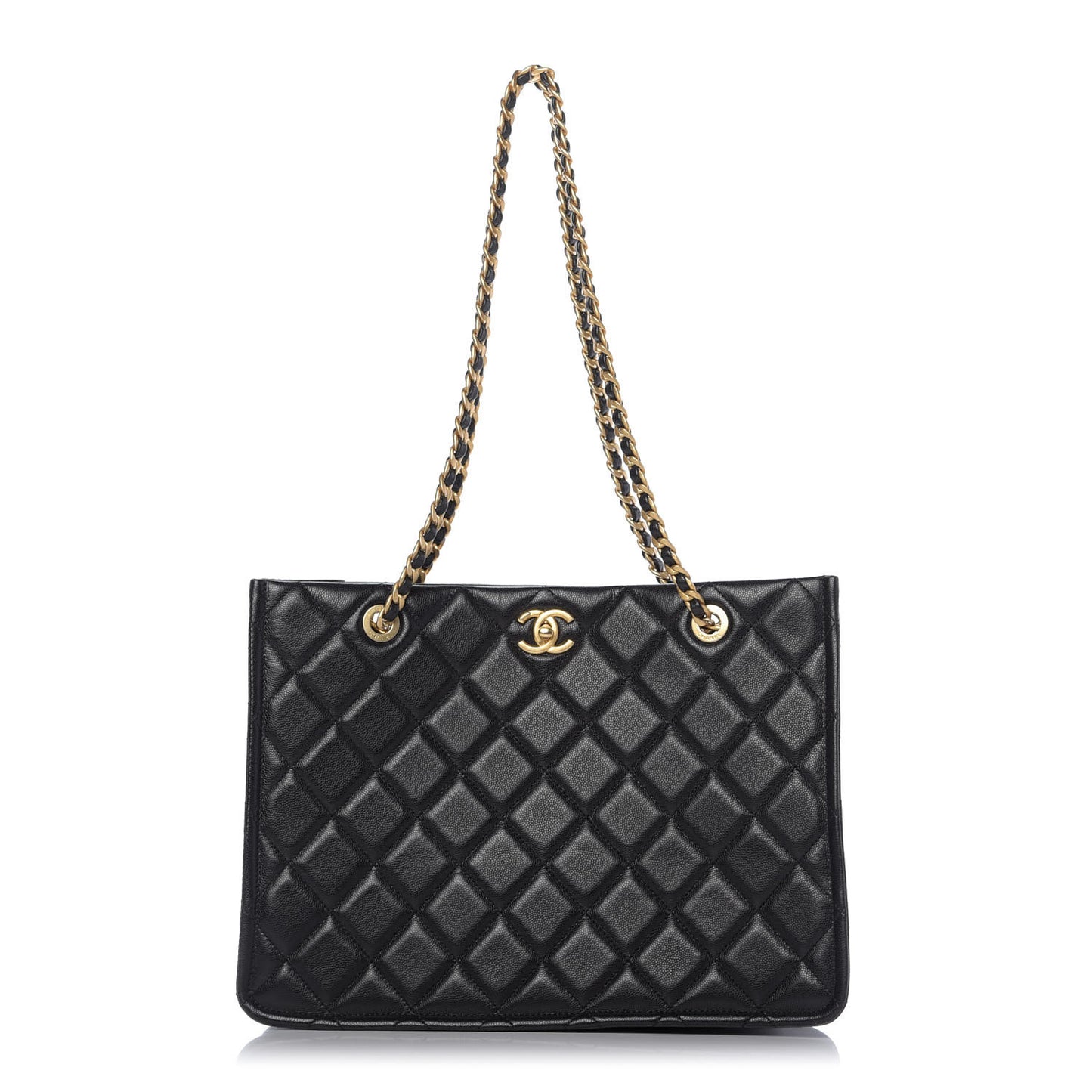 Caviar Quilted Sweet Classic Shopping Tote Black