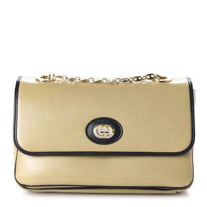 Gucci Azalea Calfskin Bi-Color Small Marina Chain Shoulder Bag Beige Black 1 of 10