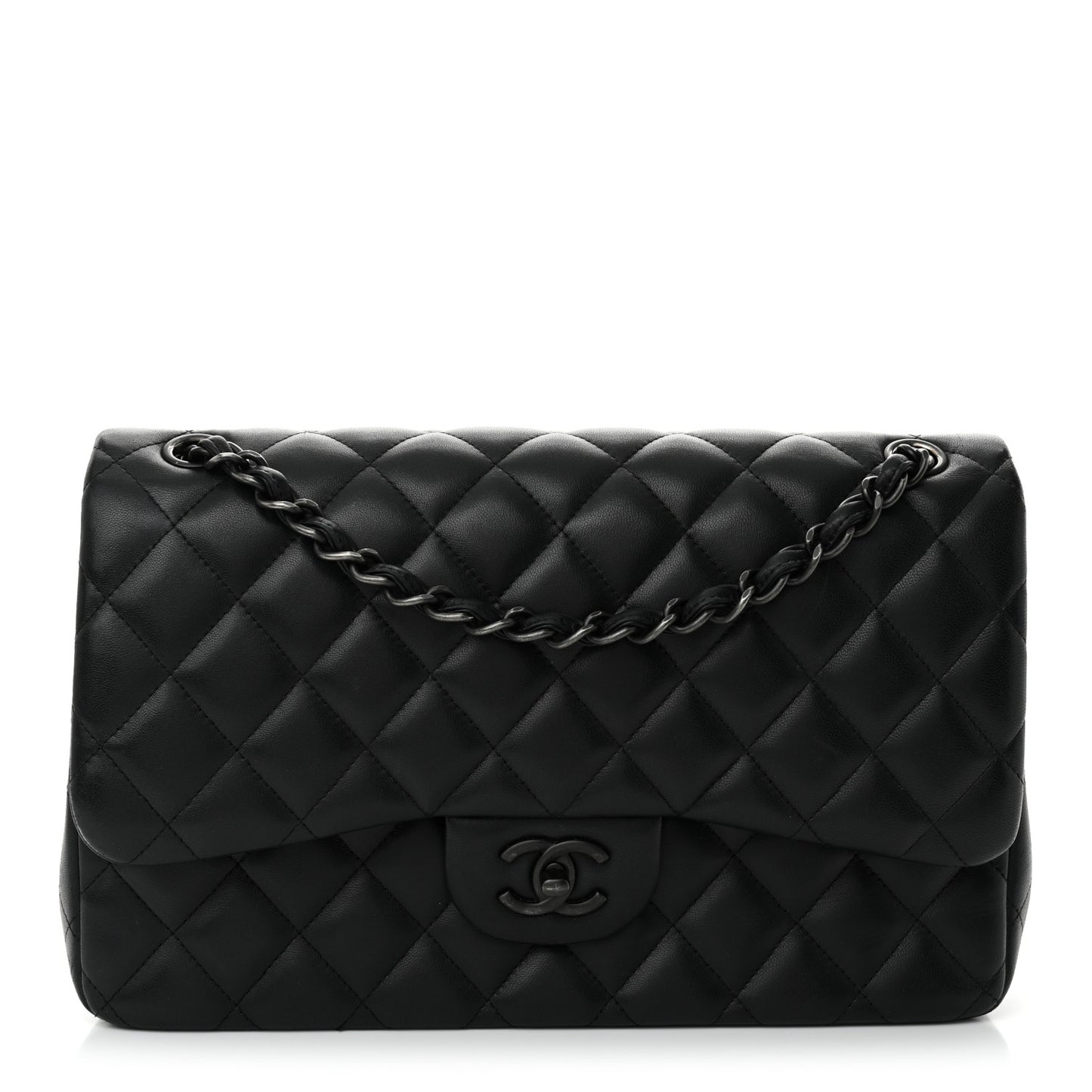 Lambskin Quilted Jumbo Double Flap So Black