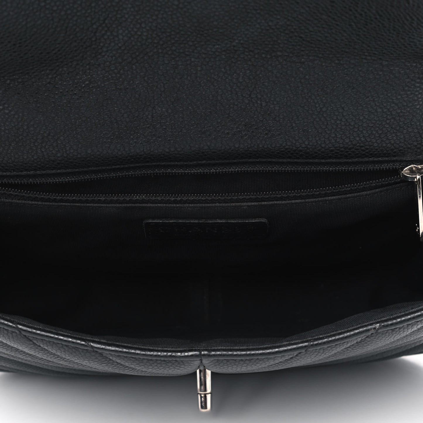Caviar Chevron Quilted Small Puffy CC Flap Black