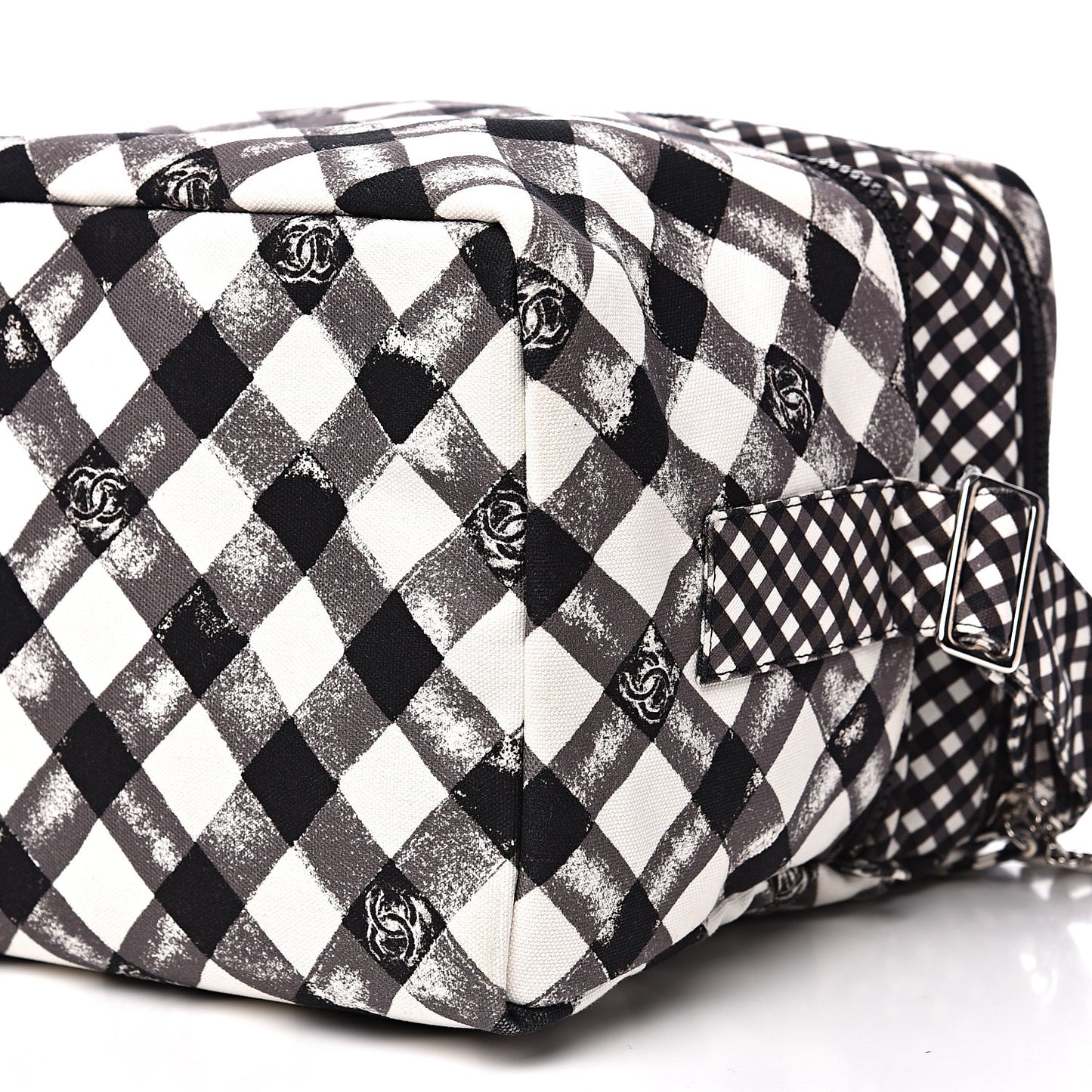 Canvas Gingham Printed CC Lunch Box Bag Black White