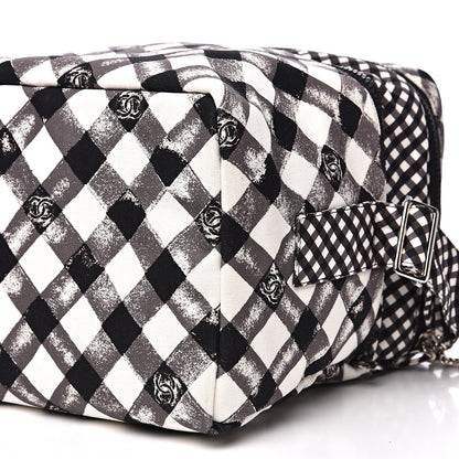 Chanel Canvas Gingham Printed CC Lunch Box Bag Black White 9 of 10