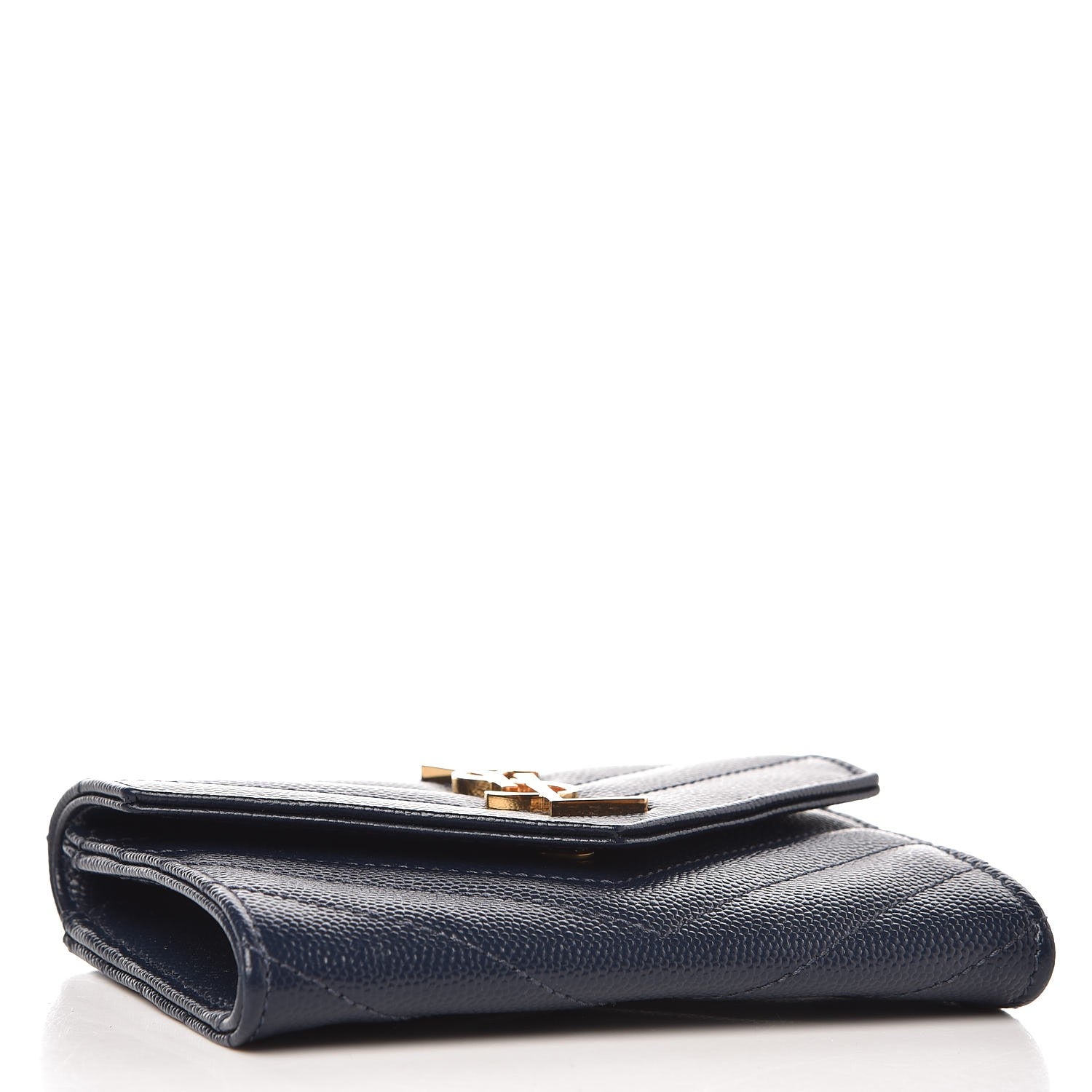 Saint Laurent Grain De Poudre Matelasse Chevron Small Monogram Envelope Wallet Navy 4 of 7