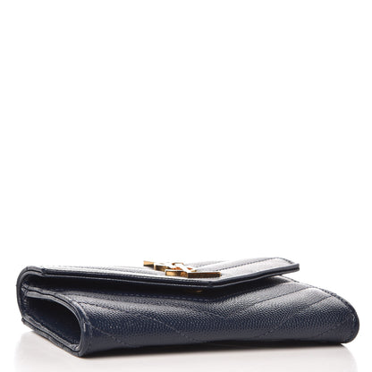 Saint Laurent Grain De Poudre Matelasse Chevron Small Monogram Envelope Wallet Navy 4 of 7