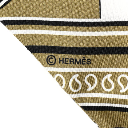 Hermes Bandana Fringes Twilly Kaki White Black 4 of 4