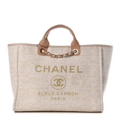 Chanel Canvas Large Deauville Tote Light Beige 1 of 8