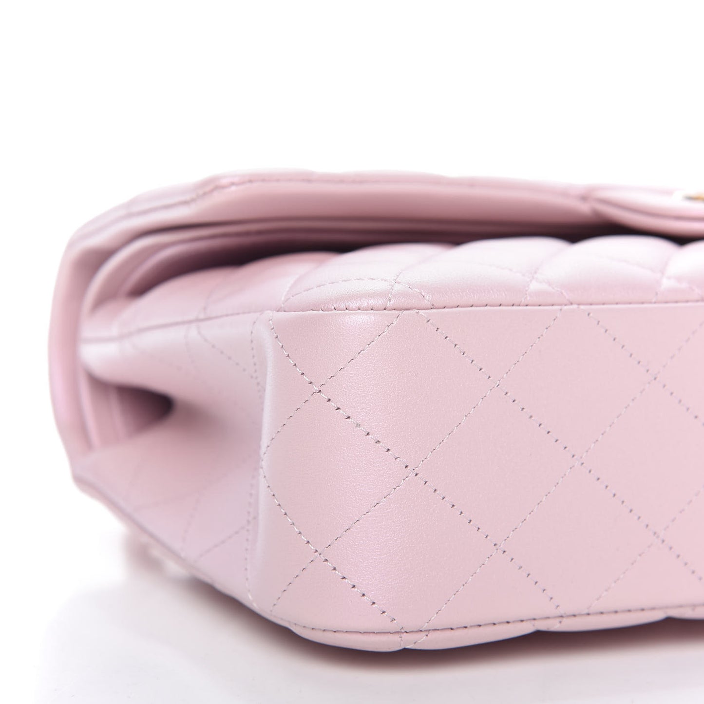 Iridescent Calfskin Quilted Medium Double Flap Light Pink