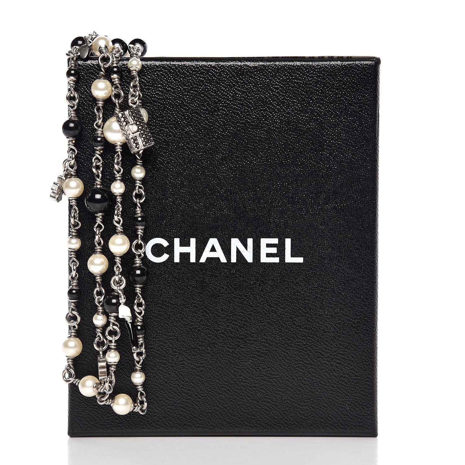 Chanel Pearl Beaded Enamel CC Coco Long Necklace Black Silver 10 of 10