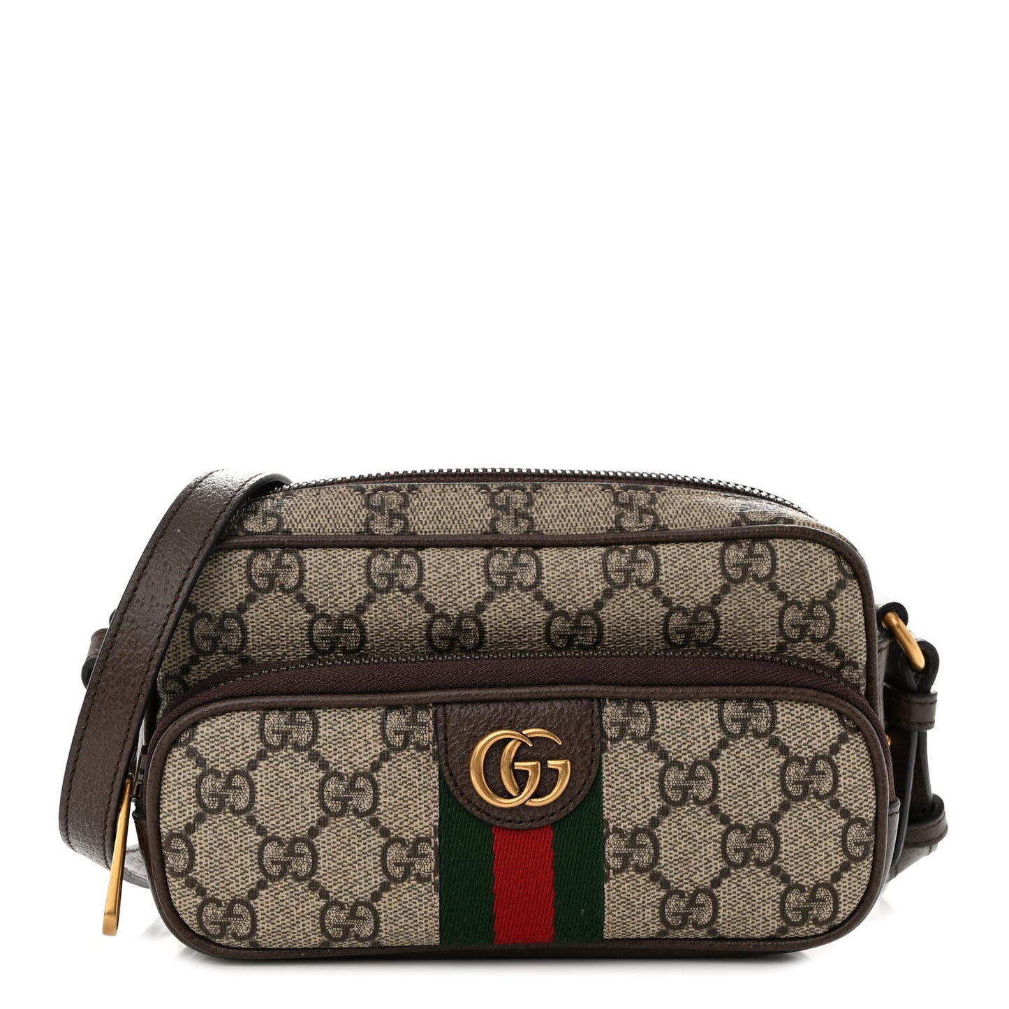 GG Supreme Monogram Textured Dollar Calfskin Web Mini Ophidia Convertible Shoulder Bag Beige Ebony New Acero