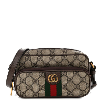 Gucci GG Supreme Monogram Textured Dollar Calfskin Web Mini Ophidia Convertible Shoulder Bag Beige Ebony New Acero 1 of 10