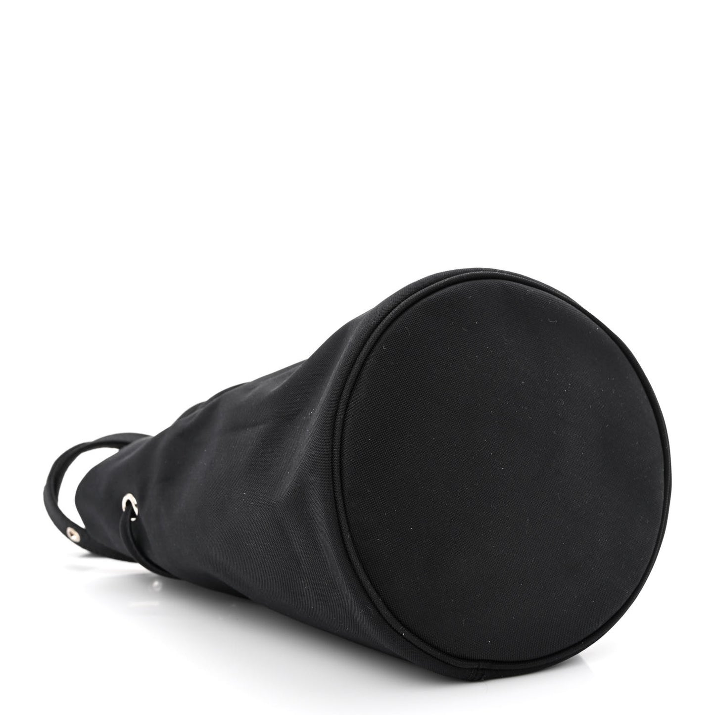Recycled Sport Nylon Logo Embroidered Wheel Drawstring Bucket Bag Black