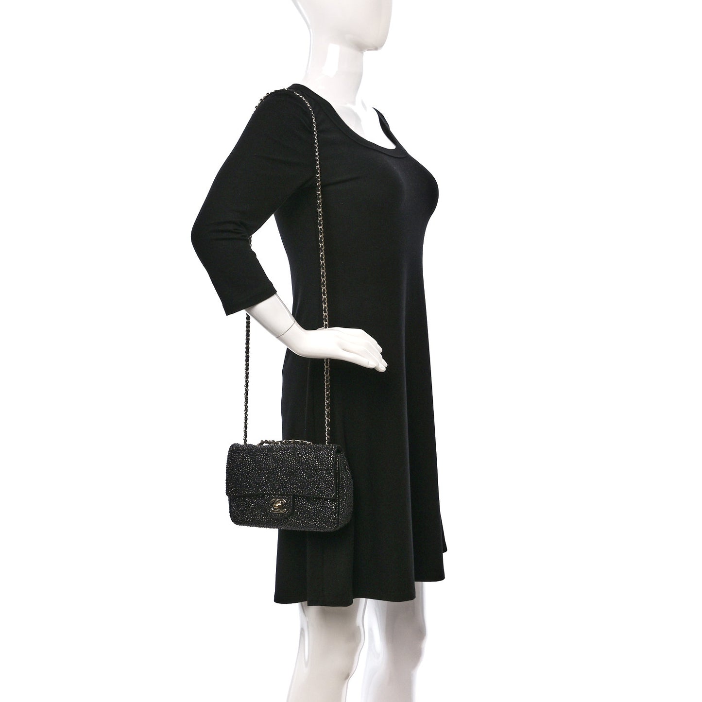 Lambskin Crystal Quilted Medium Flap Black