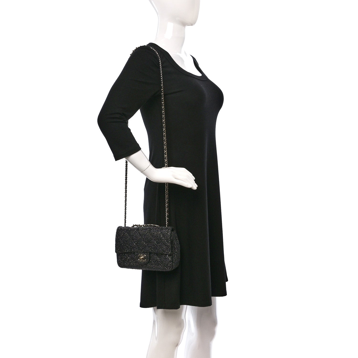 Chanel Lambskin Crystal Quilted Medium Flap Black 2 of 9