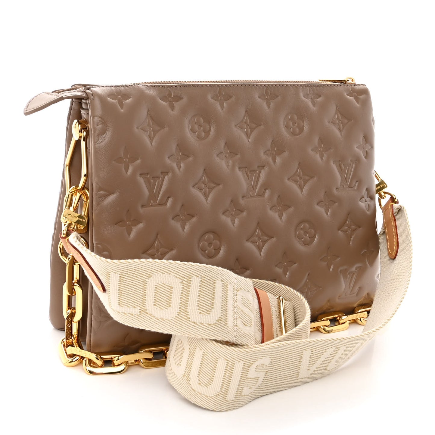 Lambskin Embossed Monogram Coussin PM Taupe
