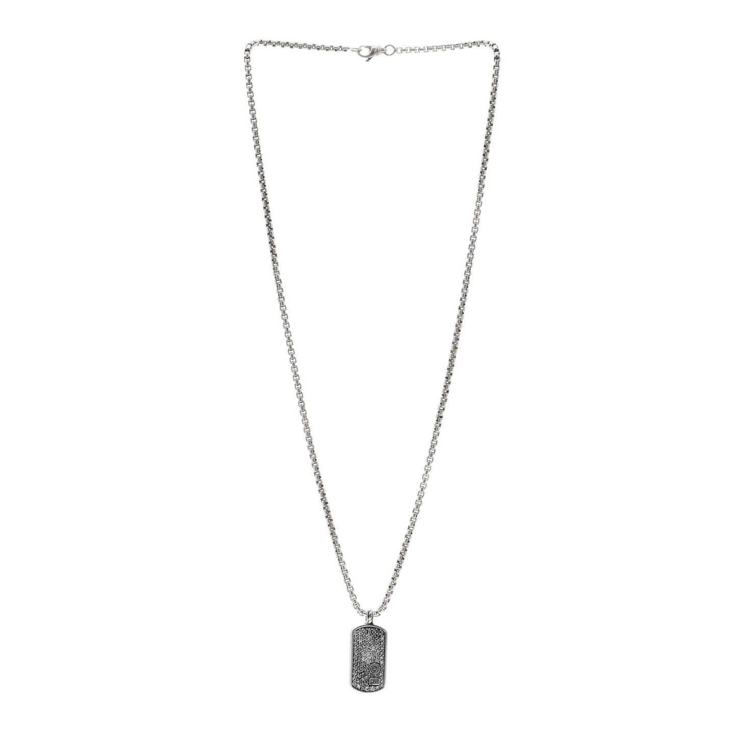 Sterling Silver Diamond Dog Tag Pendant Necklace