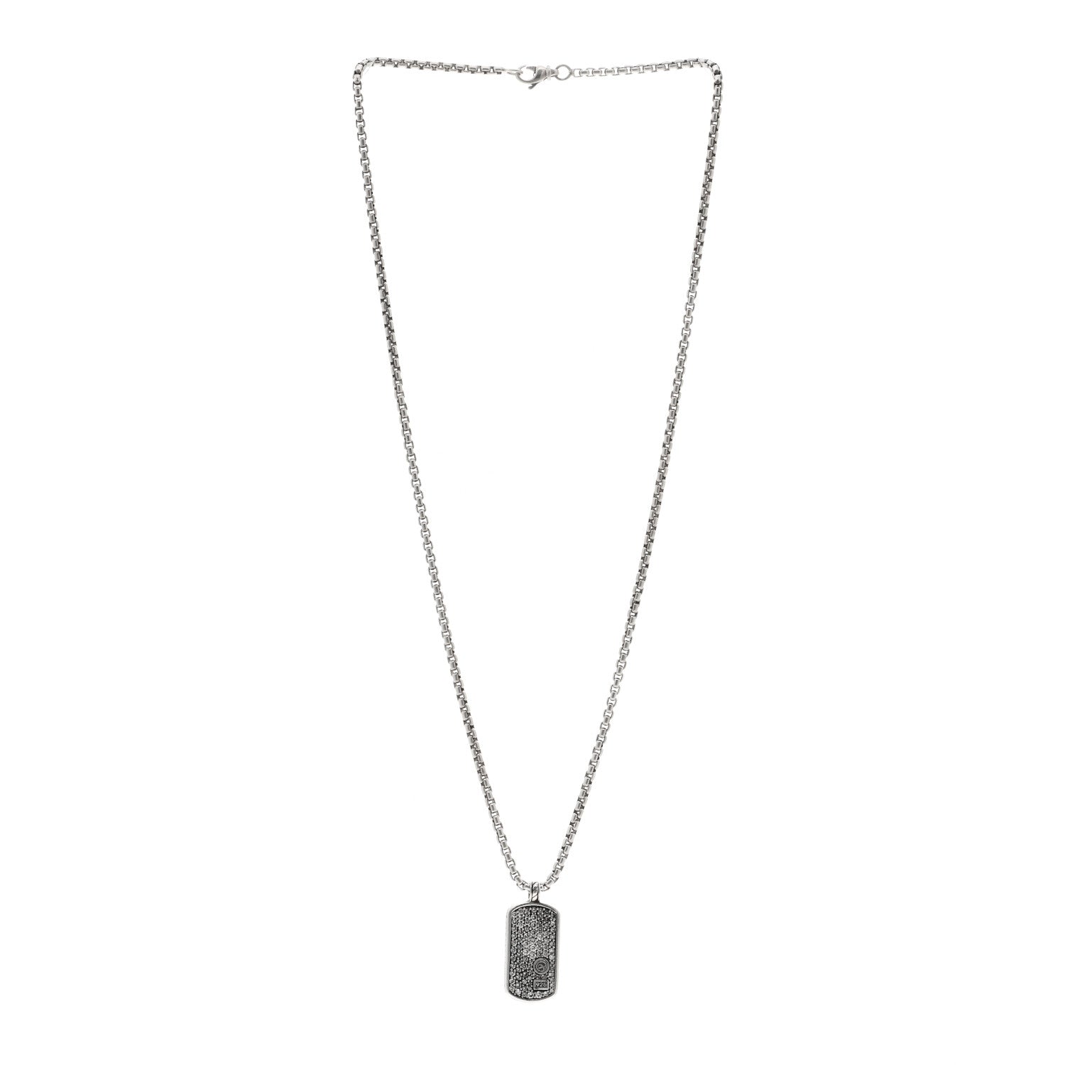 David Yurman Sterling Silver Diamond Dog Tag Pendant Necklace 3 of 4
