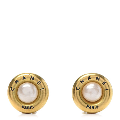 Chanel Pearl CC Logo Clip On Earrings Gold 1 of 5