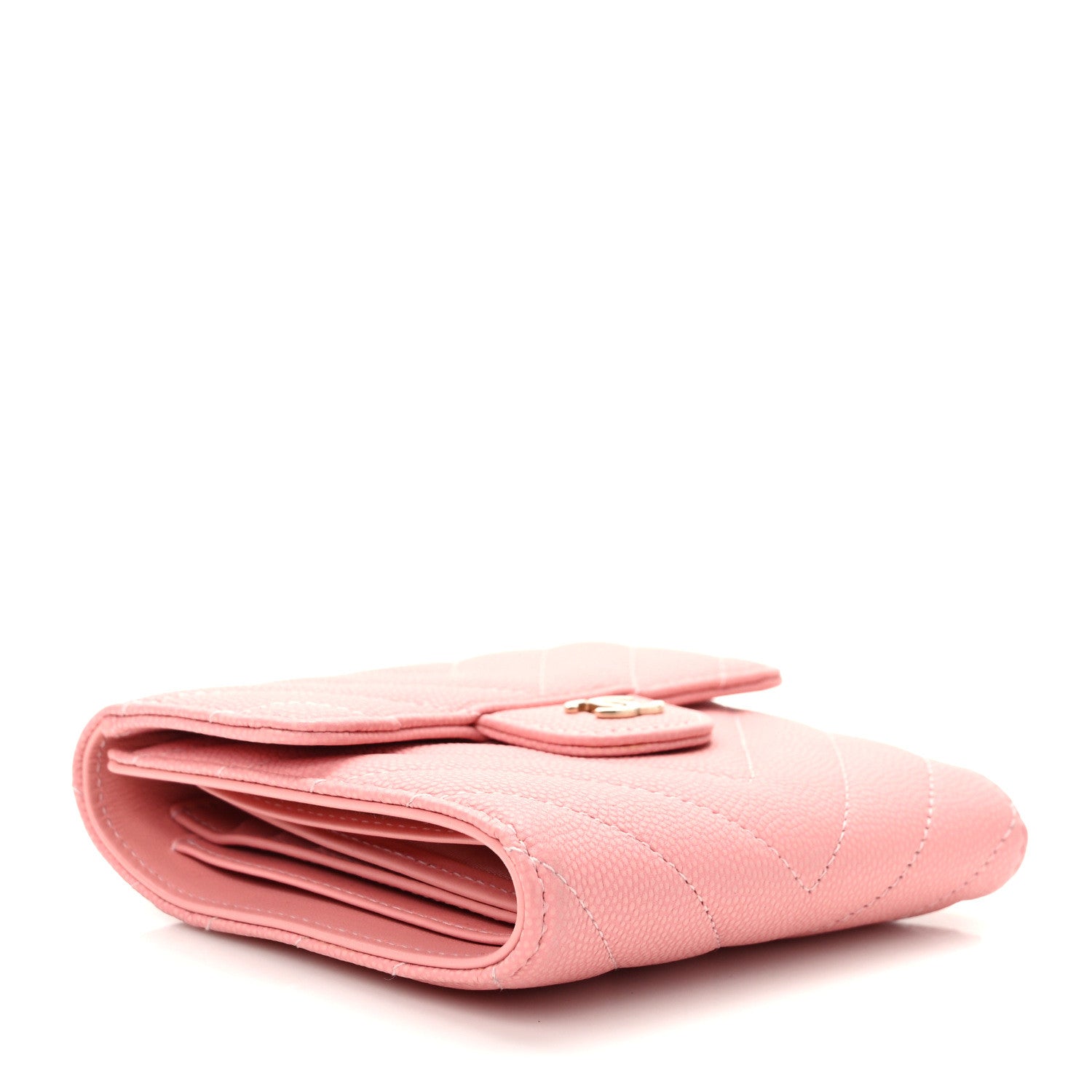 Chanel Caviar Chevron Quilted Compact Flap Wallet Pink 4 of 9