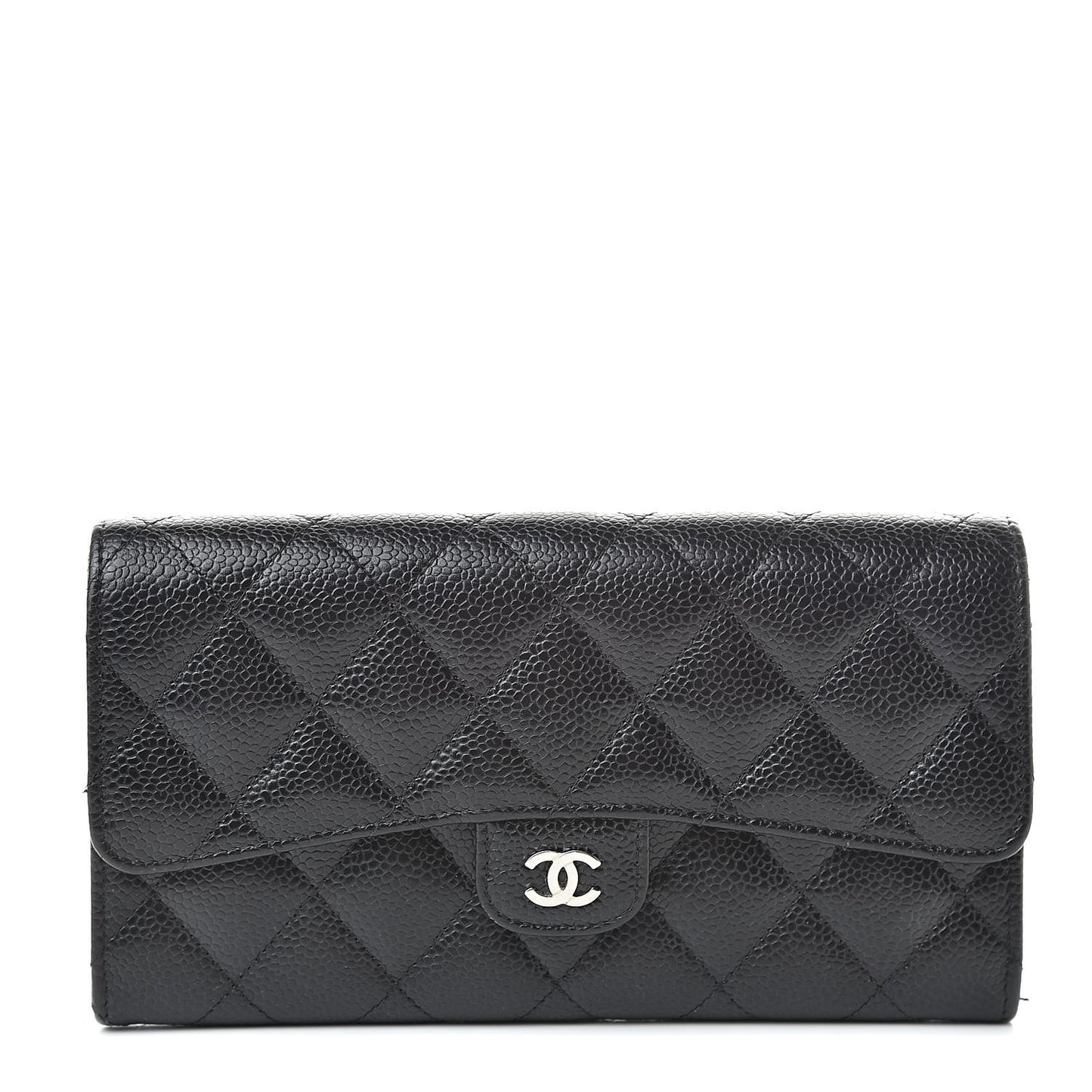 Caviar Quilted Large Flap Gusset Wallet Black