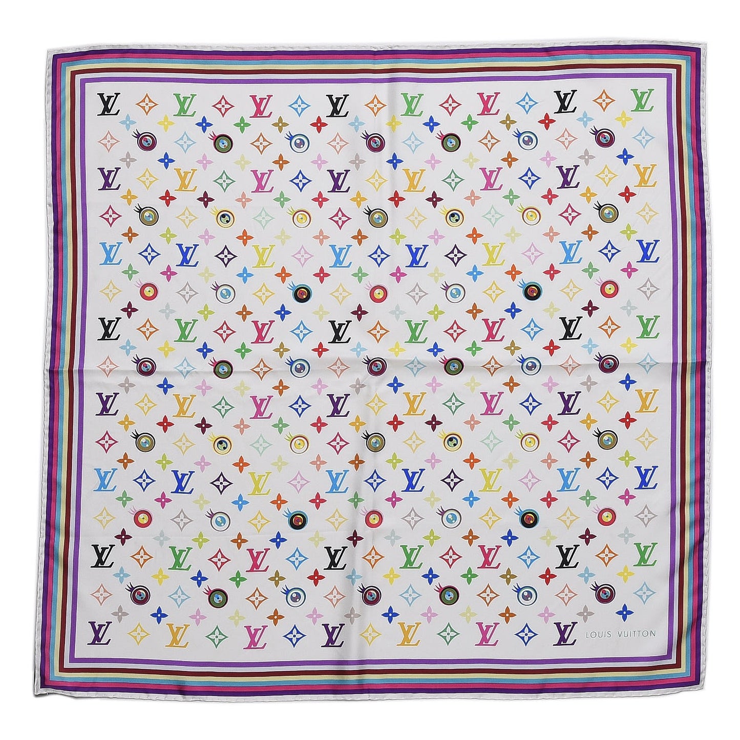 Silk Multicolor Eye Love Scarf White