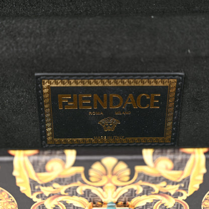 Fendi X VERSACE Vitello Cover Fendace Mini FF Baroque Brooch Studded Mini Baguette Trunk Black Gold 6 of 9